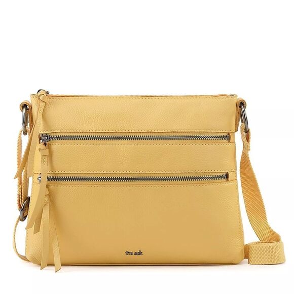 New! THE SAK Reseda Pebbled Leather Crossbody Bag Double-Zip Sunlight Yellow Bag - Picture 4 of 5